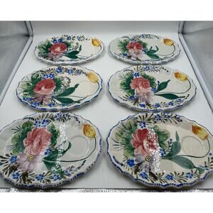 Nove Rose by Italy Handpainted Snack plates set of 6